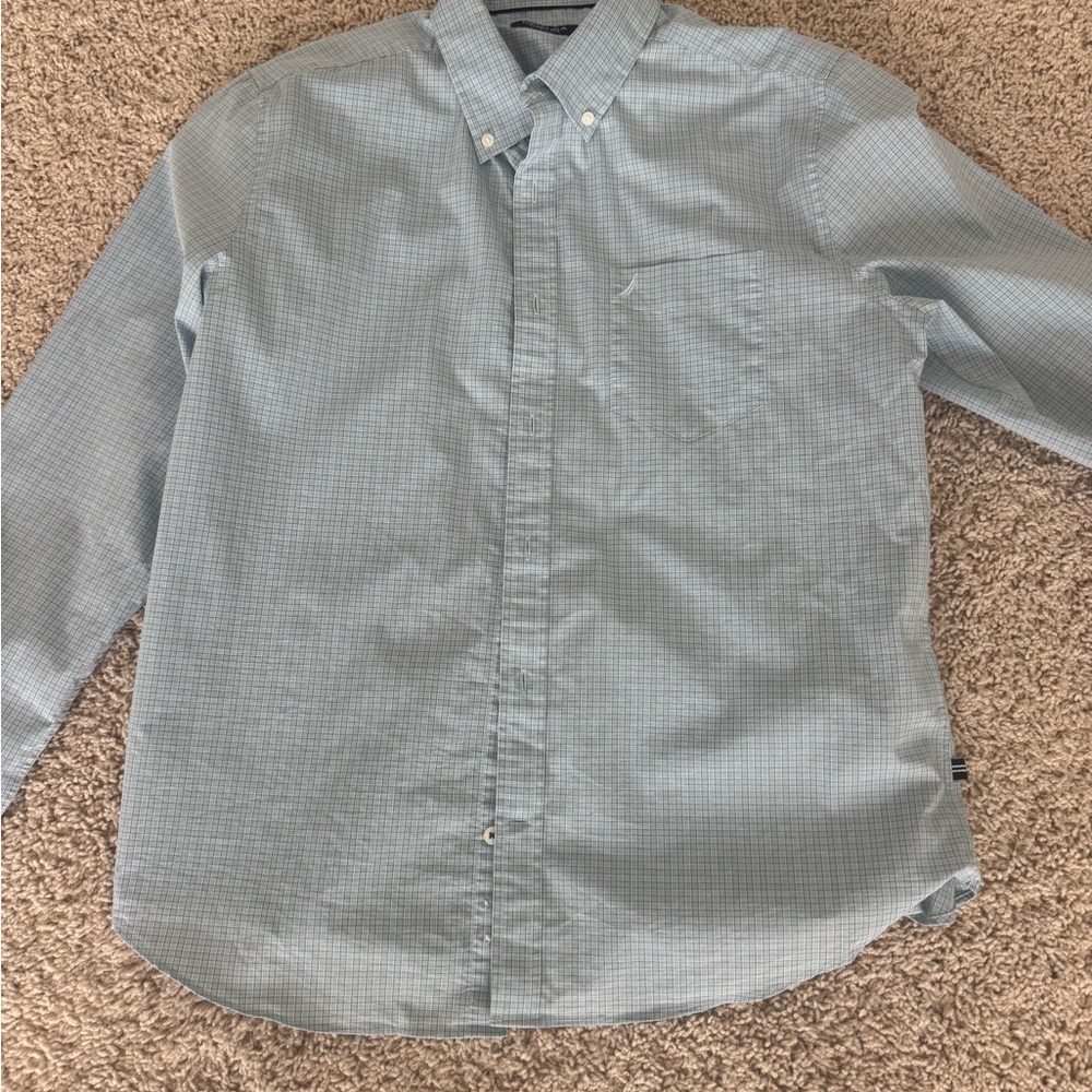 Nautica Light Blue Checkered Button-Down Shirt